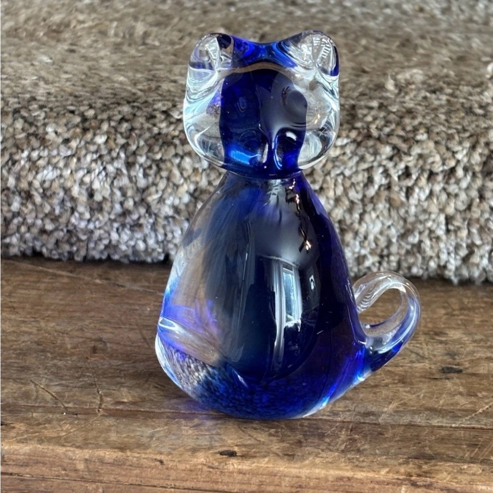 Blue Glass Cat Figurine